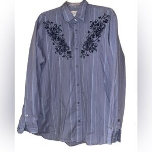 Indigo‎ Joe Mens Western Cowboy Shirt Embroidered Button Down XL Cotton Blue